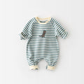 Striped cotton baby romper with embroidered dinosaur – view 4
