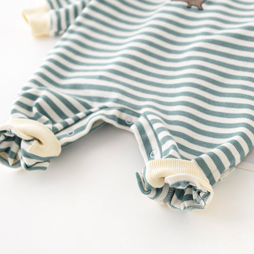Striped cotton baby romper with embroidered dinosaur – view 2