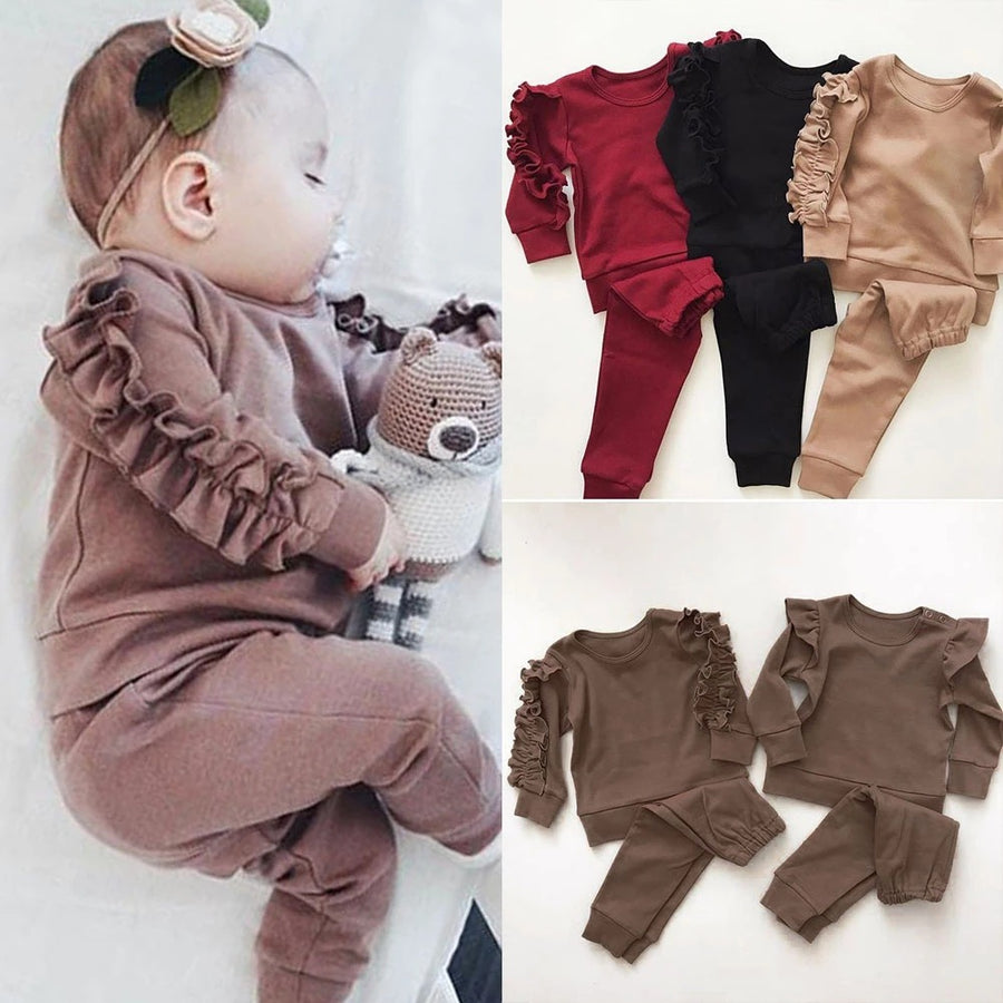 Ruffle Sweatshirt & Pants Baby Set – Cotton 2-Piece Outfit | 80–110 cm