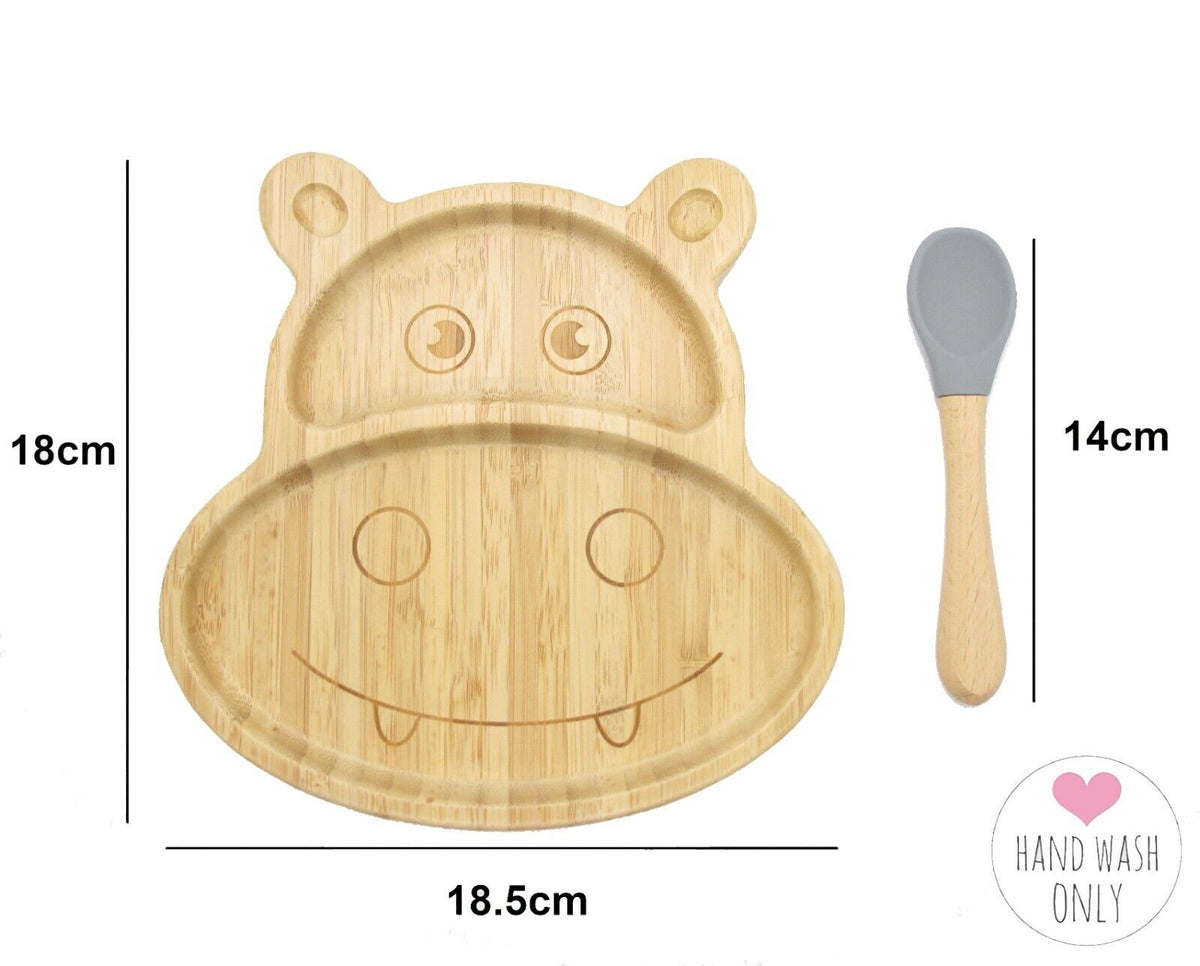 Bamboo baby hippo plate and spoon set
