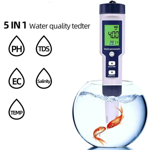 Aquarius Water 5 in 1  Digital Meter TDS EC Salinity TEMP PH Water Tester