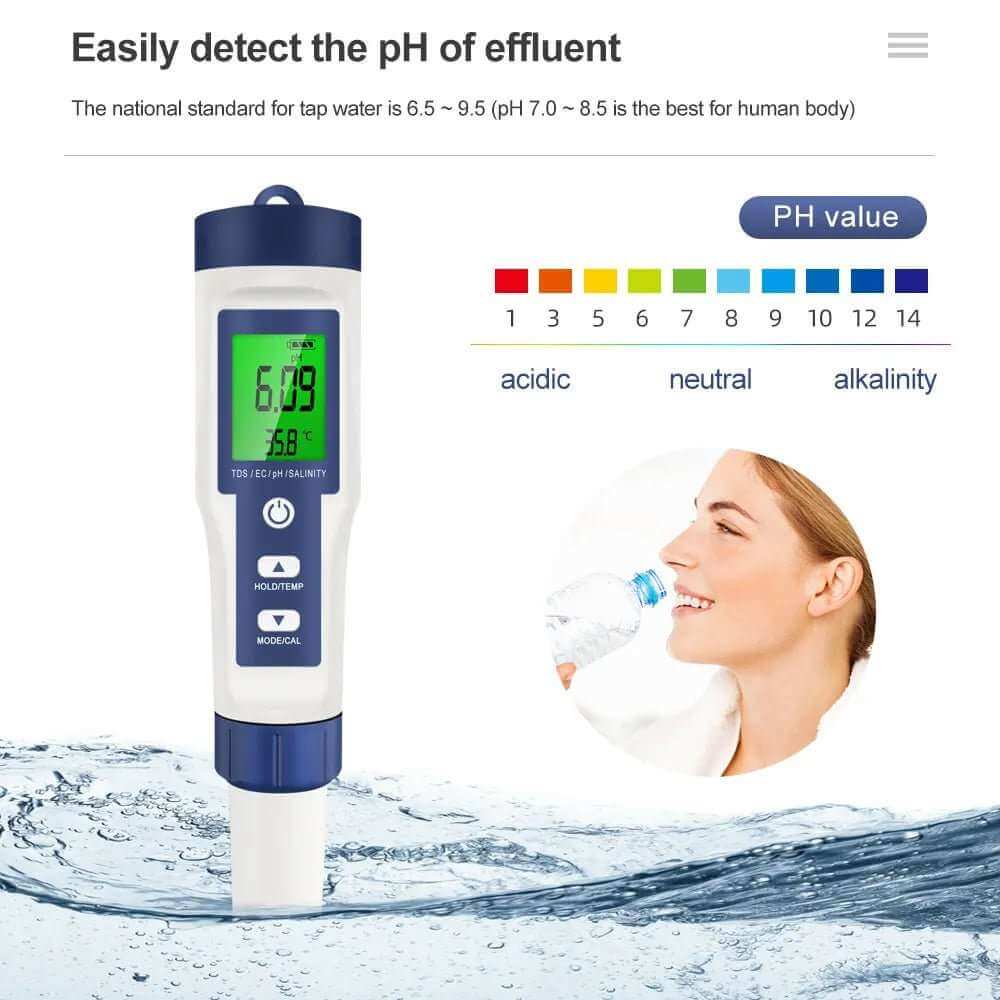 Aquarius Water 5 in 1  Digital Meter TDS EC Salinity TEMP PH Water Tester